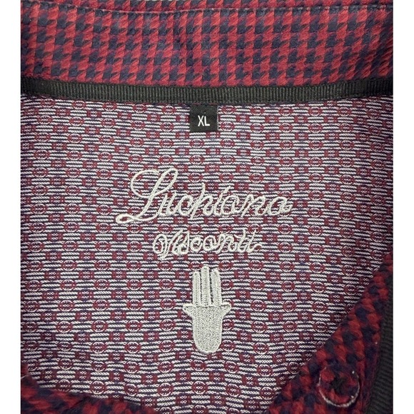 Luchiano Visconti Shirt Men XL Maroon Navy Houndstooth Long Sleeve Button Up - Picture 7 of 9